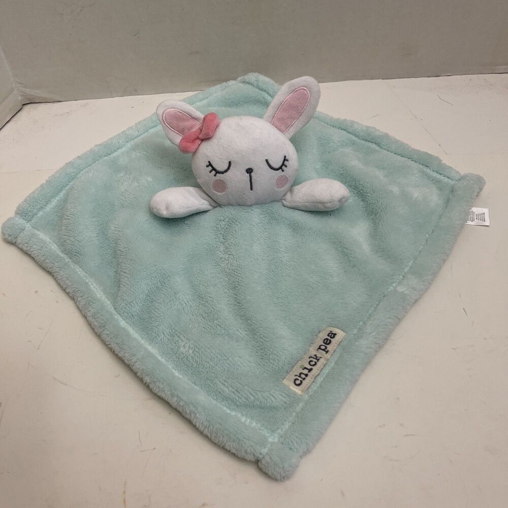 Chickpea Bunny Rabbit Security Blanket Lovey 14" Soft Plush Turquoise Velour